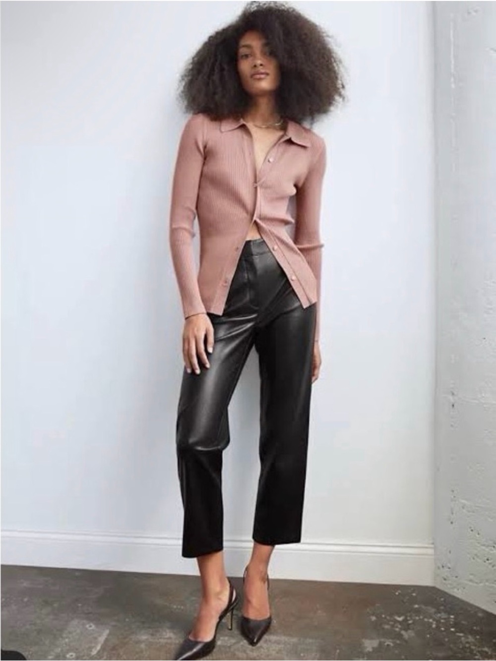 Aritzia Babaton Black Faux Leather Cropped Straight-Leg Pants